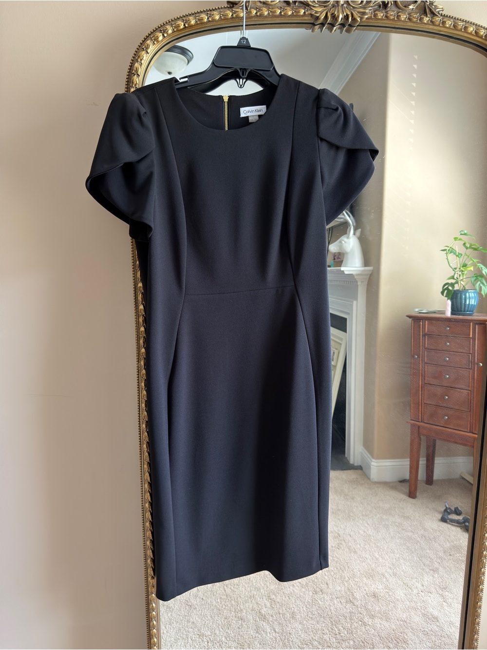 Calvin Klein Black Midi Dress with Tulip Short Sleeves